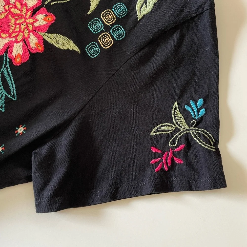 Johnny Was Floral Embroidered Katie Knit Henley Tiered Maxi Dress Boho Hippie XL - Picture 6 of 9